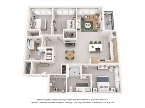 Floor plan for 3 beds, 2 baths, 1510 sqft